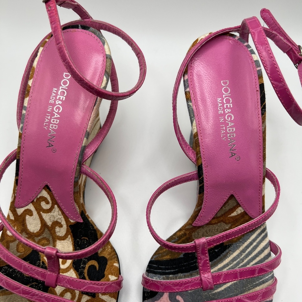 Dolce & Gabbana wedge sandal Pink Leather Strap Wedge Size 36 - Picture 2 of 14
